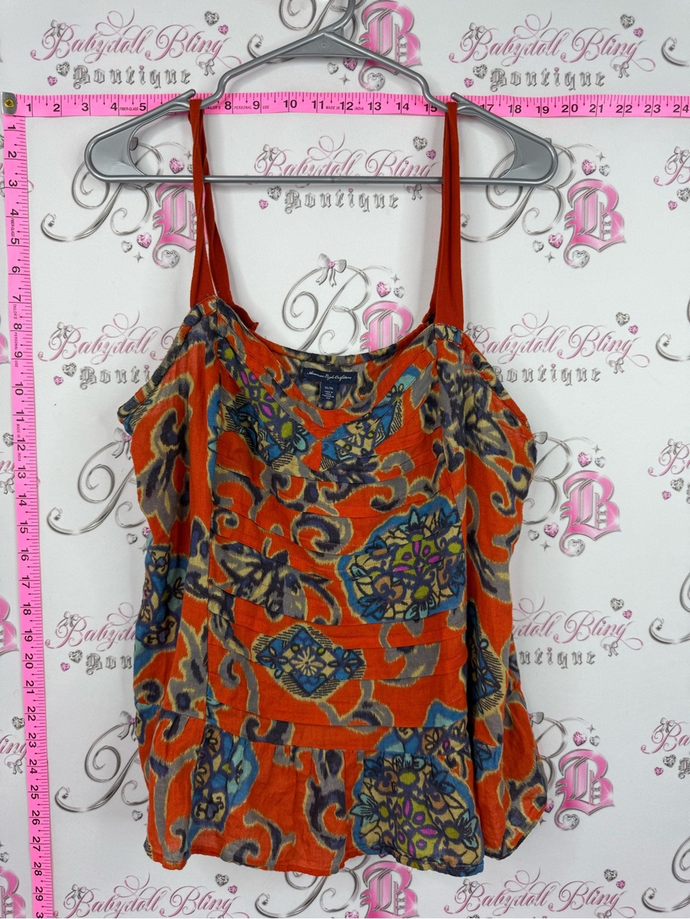 American Eagle Outfitters tank top Orange Floral-Print Cami with Blue Accents